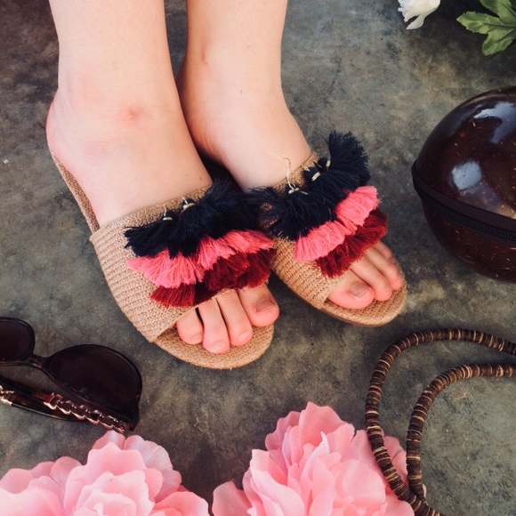 a new day Shoes - Tassel Pom Pom straw slides, a new day